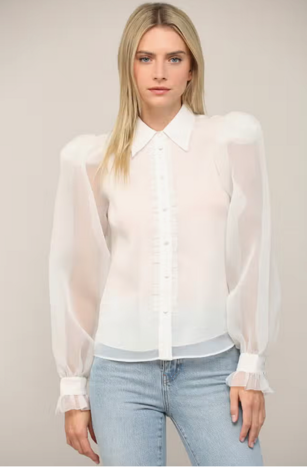 Frilled Placket Puff Sleeve Blouse